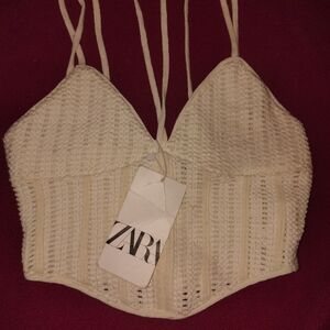 Zara Cream Knit Crochet Crop Top